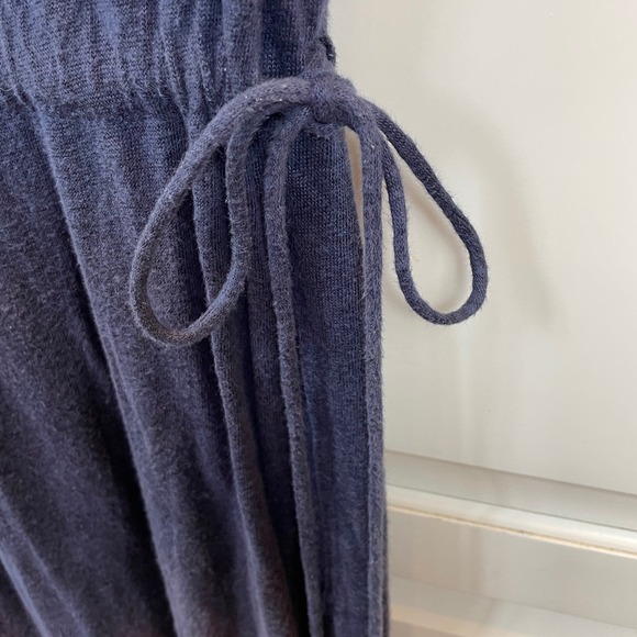 Gap 100% Linen Sleeveless Maxi Dress Size Small Petite Navy Blue Drawstring - Picture 8 of 12